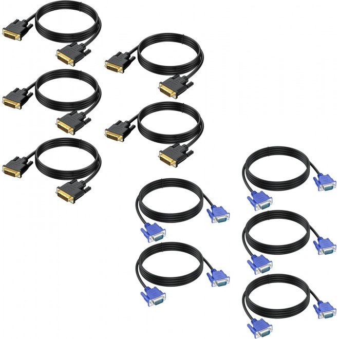 DTECH DVI to DVI Cable Bundle VGA to VGA Cable 6FT/5P Male to Male Support 1080p@60Hz for HDTV,Computer,Laptop,Monitor,Projector