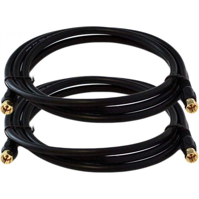 DTECH 6 Feet RG6 Coaxial Patch Cable, 2-Pack with F-Type Screw-on Gold Plated Connectors for Internet, Broadband and Digital TV Aerial, Satellite Cable Extension
