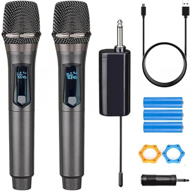 PESKI Wireless Microphones, Professional UHF Dual Microphones for Karaoke, Wireless Dynamic Microphone System Set with Rechargeable Receiver,Plug and Play, Speech, Wedding, Church, PA System 