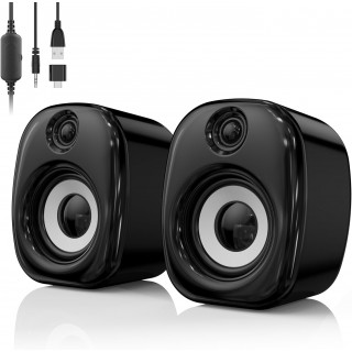 PESKI Computer Speakers for Desktop PC,Desktop Gaming Speakers,Small Computer Speakers USB Powered 3.5mm Aux Speaker for PC,Laptop,Tablet,Monitor,Phone, Black