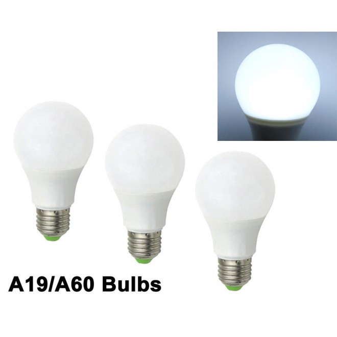 NEEWER 3pcs 60W Equivalent E26 E27 A19 LED Light 12-24V Globe RV/Boat Bulb Daylight